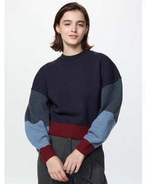 Uniqlo Lambswool Jumper (Colour Block) - Blue