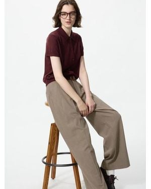 Uniqlo Smart Pleated Wide Trousers (Checked, Longer) - Brown