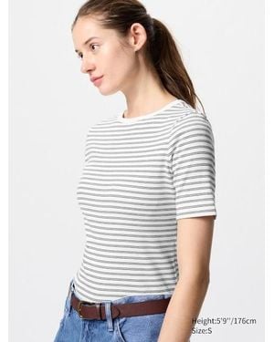 Uniqlo T-Shirt A Coste Scollo A Barchetta A Righe - Bianco
