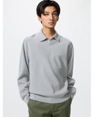 Uniqlo Washable Milano Ribbed Skipper Polo Jumper - Grey
