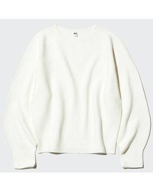 Uniqlo 3D Knit Seamless Cotton Crew Neck Volume Sleeve Jumper - White