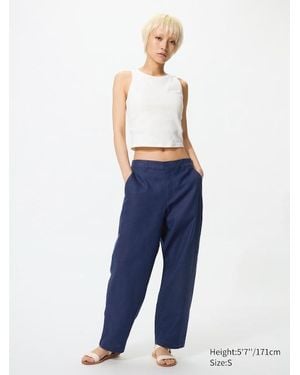 Uniqlo Linen Cotton Tapered Trousers - Blue