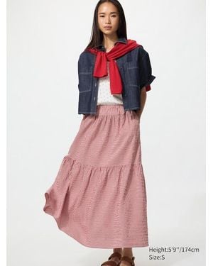 Uniqlo Tiered Maxi Skirt Gingham - Pink