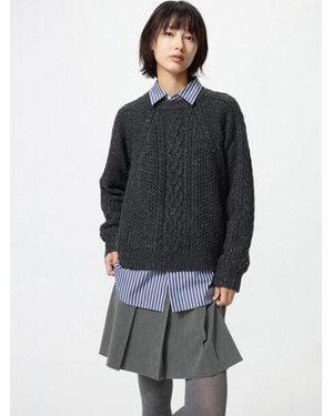 Uniqlo Pullover (Zopfstrick, Rundhals) - Grau