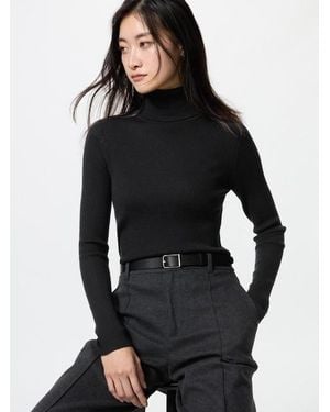 Uniqlo 100 Merinowolle Rollkragenpullover (Gerippt) - Schwarz