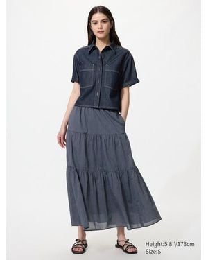 Uniqlo Tiered Maxi Skirt (Striped) - Blue
