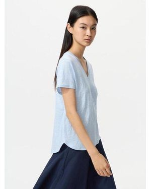 Uniqlo Linen V Neck T-Shirt - Blue