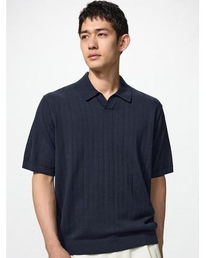Uniqlo Washable Knit Skipper Polo Jumper - Blue