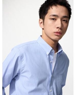 Uniqlo Broadcloth Regular Fit Shirt (Button-Down Collar, Hairline) - Blue