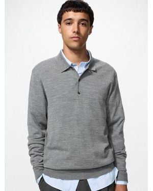 Uniqlo 100% Merino Polo Jumper - Grey