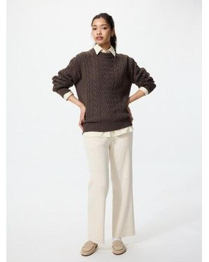 Uniqlo Washable Knit Ribbed Trousers - Natural