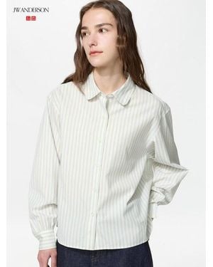 Uniqlo Camisa Algodón Manga Volumen Rayas - Blanco