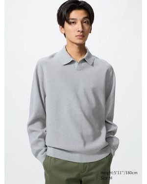 Uniqlo Washable Milano Ribbed Skipper Polo - Grey
