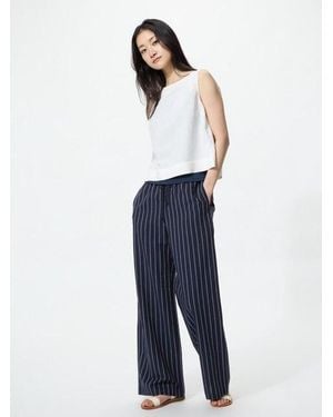 Uniqlo Linen Blend Easy Trousers (Striped, Longer) - Blue