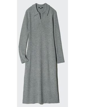Uniqlo Vestido Punto Cuello Polo - Gris