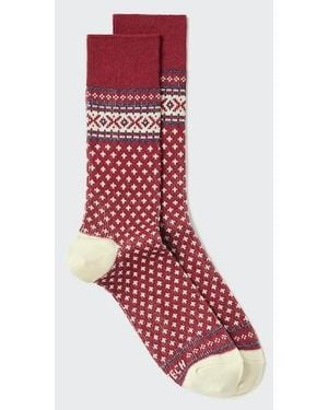 Uniqlo Heattech Socks (Fair Isle) - Red