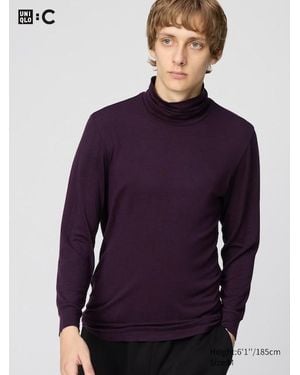 Uniqlo Heattech Extracálido Camiseta Térmica Cashmere Mezcla Cuello Alto - Azul
