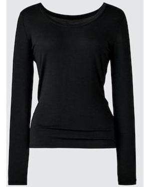 Uniqlo Heattech Extra Warm Cashmere Blend Scoop Neck T-Shirt (Long Sleeve) - Black
