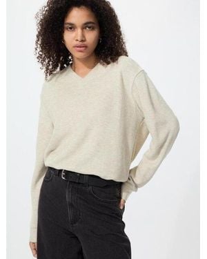 Uniqlo Fleece Langarmshirt (Gerippt, V-Ausschnitt) - Weiß
