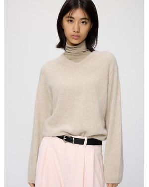 Uniqlo Fluffy 100% Cashmere Relaxed V Neck Jumper - Natural