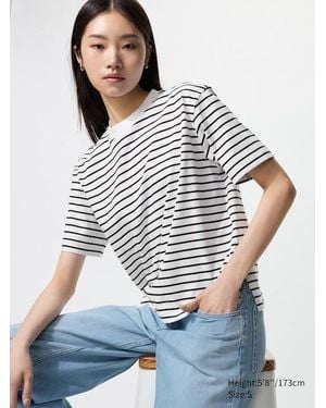 Uniqlo T-Shirt Airism Cotone A Righe - Bianco