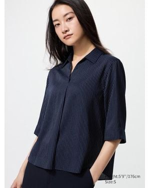 Uniqlo Viskose Bluse (Skipperkragen, 3/4 Arm, Gestreift) - Blau