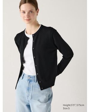 Uniqlo Cardigan Lana Merino Girocollo - Nero