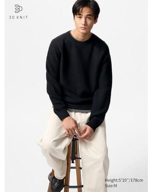 Uniqlo 3D Knit Pullover (Nahtlos, Rundhals) - Schwarz