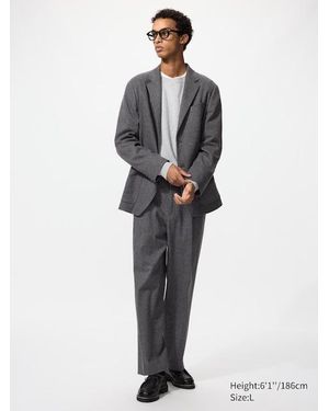 Uniqlo Pantaloni Con Piega Ampi Jersey Soft A Spina Di Pesce - Grigio