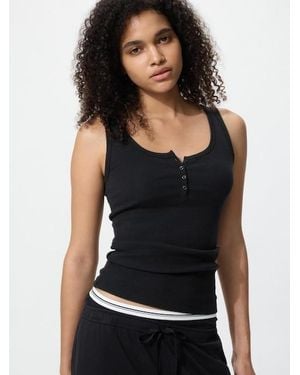 Uniqlo Henley Neck Sleeveless Top - Black