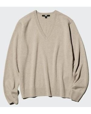 Uniqlo 100% Cashmere V Neck Jumper - Natural