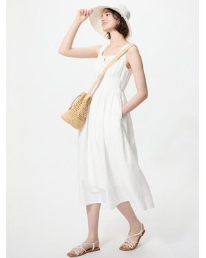 Uniqlo Linen Blend Shirring Dress (Sleeveless) - White