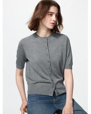Uniqlo Merino Silk Blend Crew Neck Cardigan (Short Sleeve) - Grey