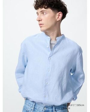 Uniqlo 100% Premium Linen Shirt (Stand Collar) - Blue