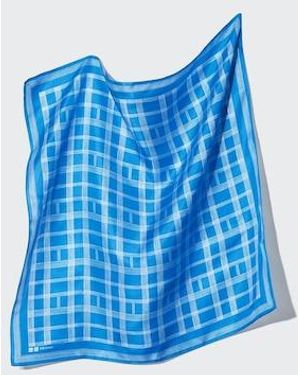 Uniqlo 100% Silk Scarf (Check) - Blue