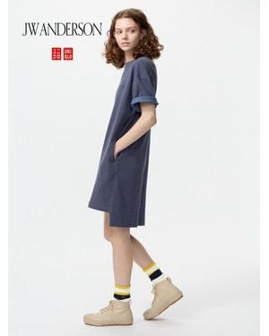 Uniqlo Oversized T-Shirt Dress (Short Sleeve, Colour Block) - Blue