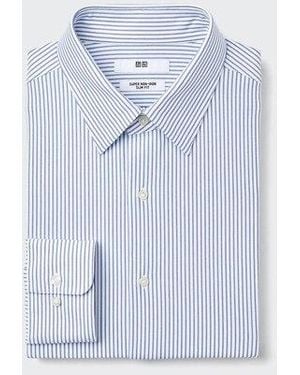 Uniqlo Super Non-Iron Jersey Slim Fit Shirt (Regular Collar, Stripe) - Blue