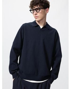 Uniqlo Washable Milano Ribbed Skipper Polo Jumper - Blue