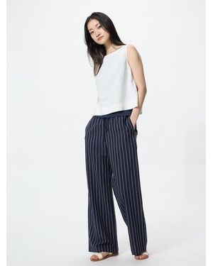 Uniqlo Linen Blend Easy Trousers (Striped, Longer) - Blue