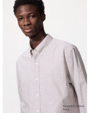 Uniqlo Broadcloth Regular Fit Shirt (Button-Down Collar, Check) - Grey