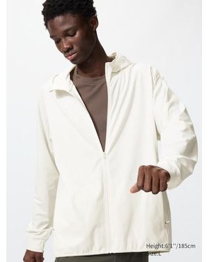 Uniqlo Felpa Dry-Ex Protezione Uv Con Cappuccio E Zip - Bianco