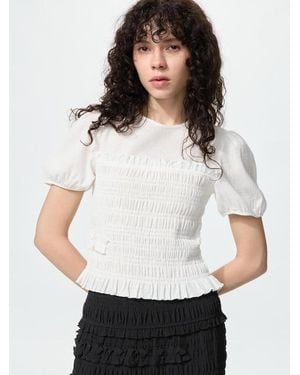 Uniqlo Shirring Volume Sleeve T-Shirt - White
