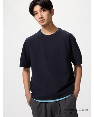 Uniqlo T-Shirt Maglia Strutturata A Coste - Blu