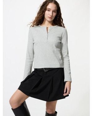 Uniqlo Ribbed Henley Neck Long Sleeve T-Shirt - White