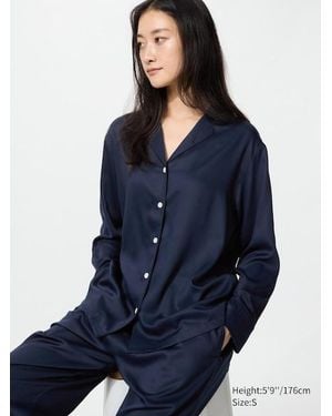 Uniqlo Satin Pyjamas (Long Sleeve) - Blue