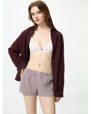 Uniqlo Pantalón Corto Confort Bóxer Algodón Cuadros - Morado