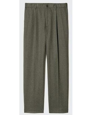 Uniqlo Pleated Wide Trousers (Brushed Jersey, Herringbone, Longer) - Green