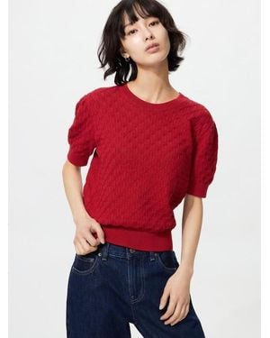 Uniqlo Pointelle Crew Neck Jumper (Short Sleeve) - Red