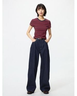 Uniqlo Vaquero Ancho Tiro Alto - Azul
