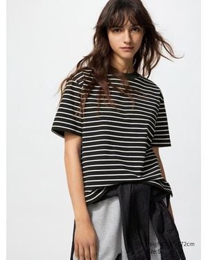 Uniqlo T-Shirt Airism Cotone A Righe - Nero